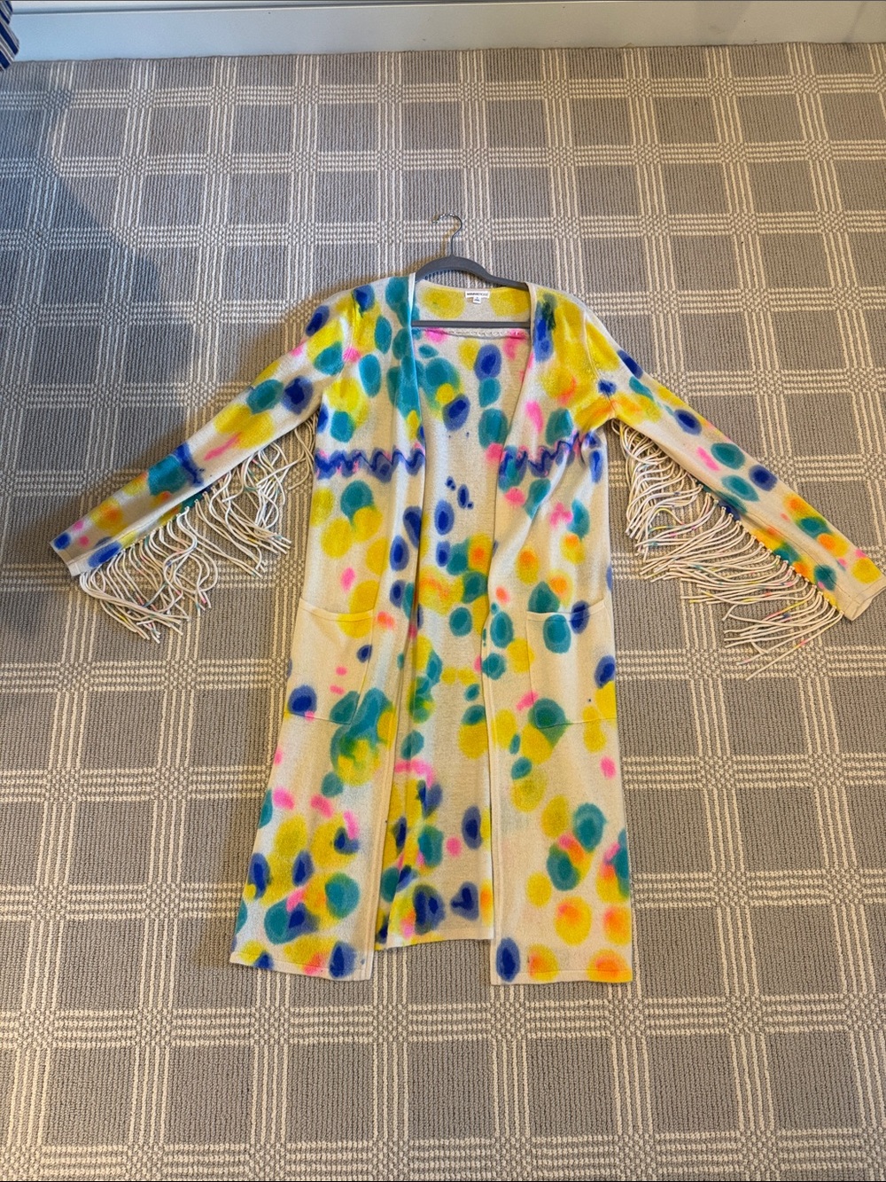 Minnie Rose Multi Color Fringe Cardigan